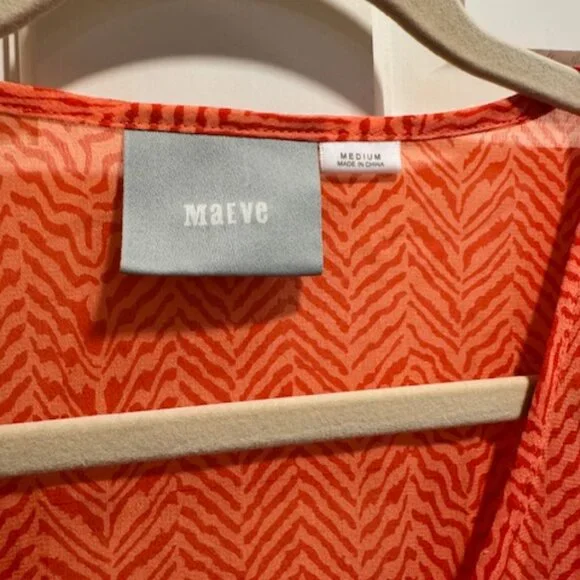 Anthropologie Maeve Women Top Button Front Silk Blouse Herringbone Orange Medium - Picture 4 of 7
